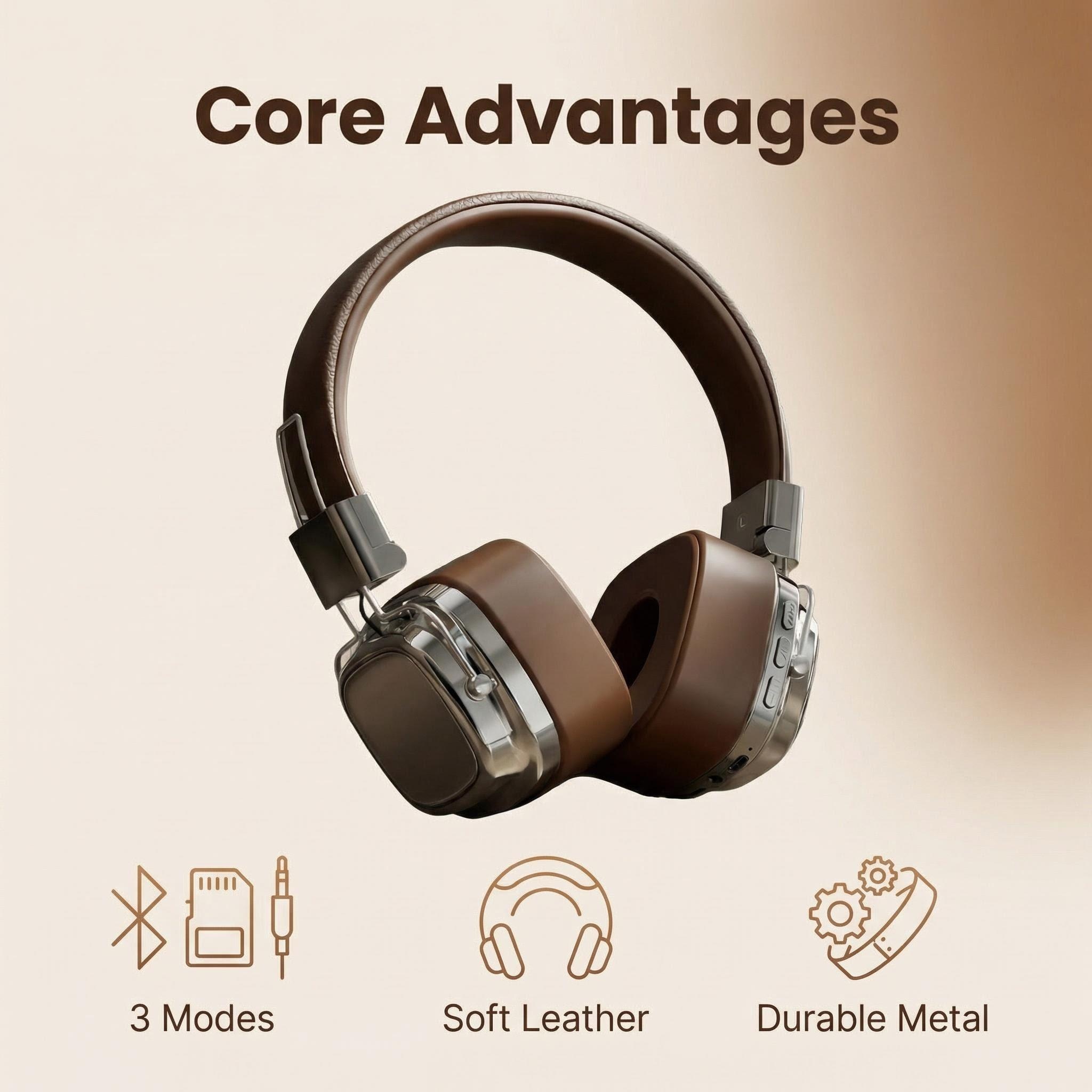 Anc Wireless Over Ear Headphones - Retro Leather Over-ear Headphones Wireless Bluetooth