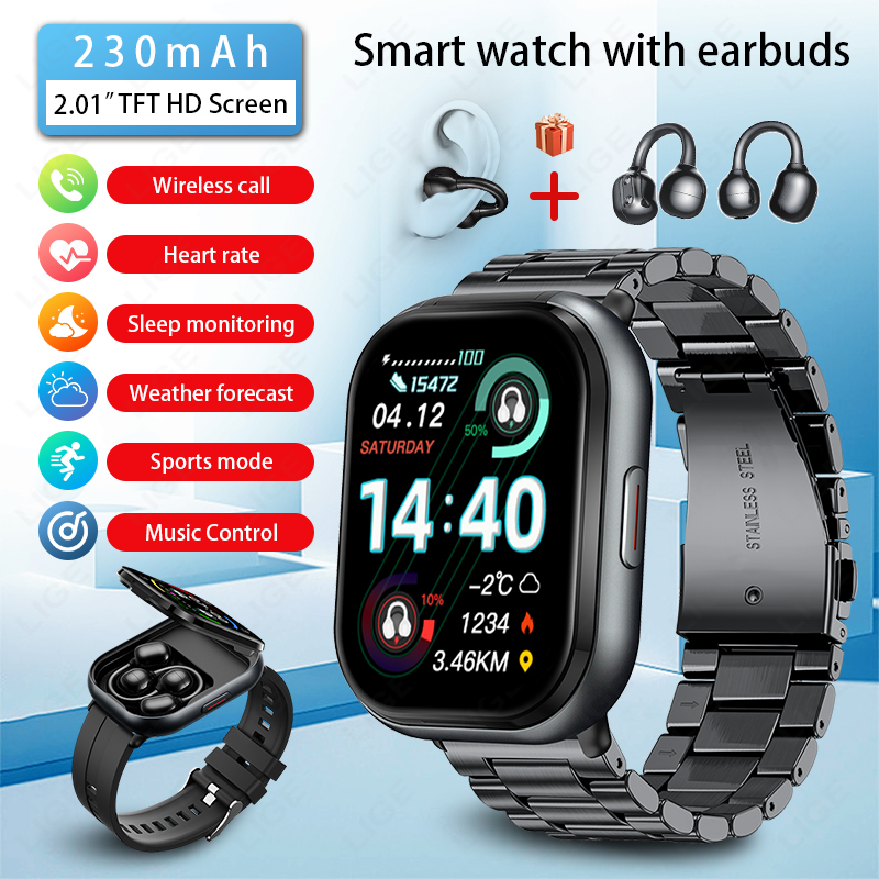 Tws Earbuds Bluetooth 5.3 - LIGE TWS Smart Watch Men 2.01''